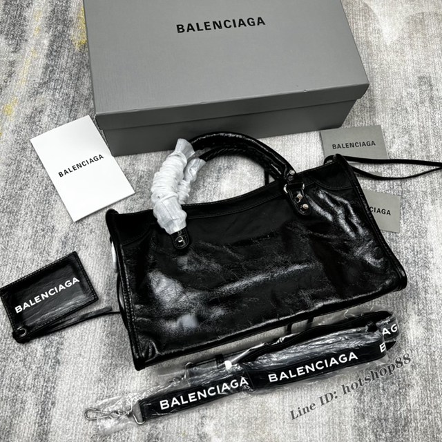 Balenciaga專櫃爆款新版中號機車包 巴黎世家經典印字LOGO款銀色小平釘手提機車包 fyj1031